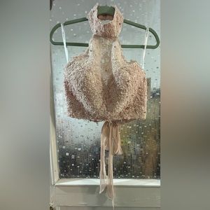 Sherri Hill Yara Blush Beaded Lace Halter NWT size 6